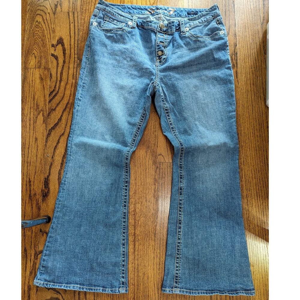 Seven7 Luxe Womens Blue Denim Flare Jeans Sz 22
